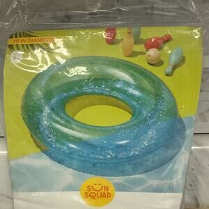 Sun Squad Inflatable Blue Glitter Swim Tube Water Float 9" H X 36" D Pool Summer